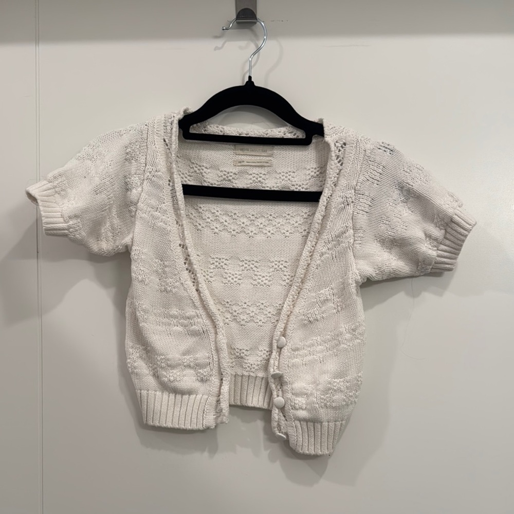 Urban Outfitters White Cardigan Sweater with V-Neck and Tie Closure